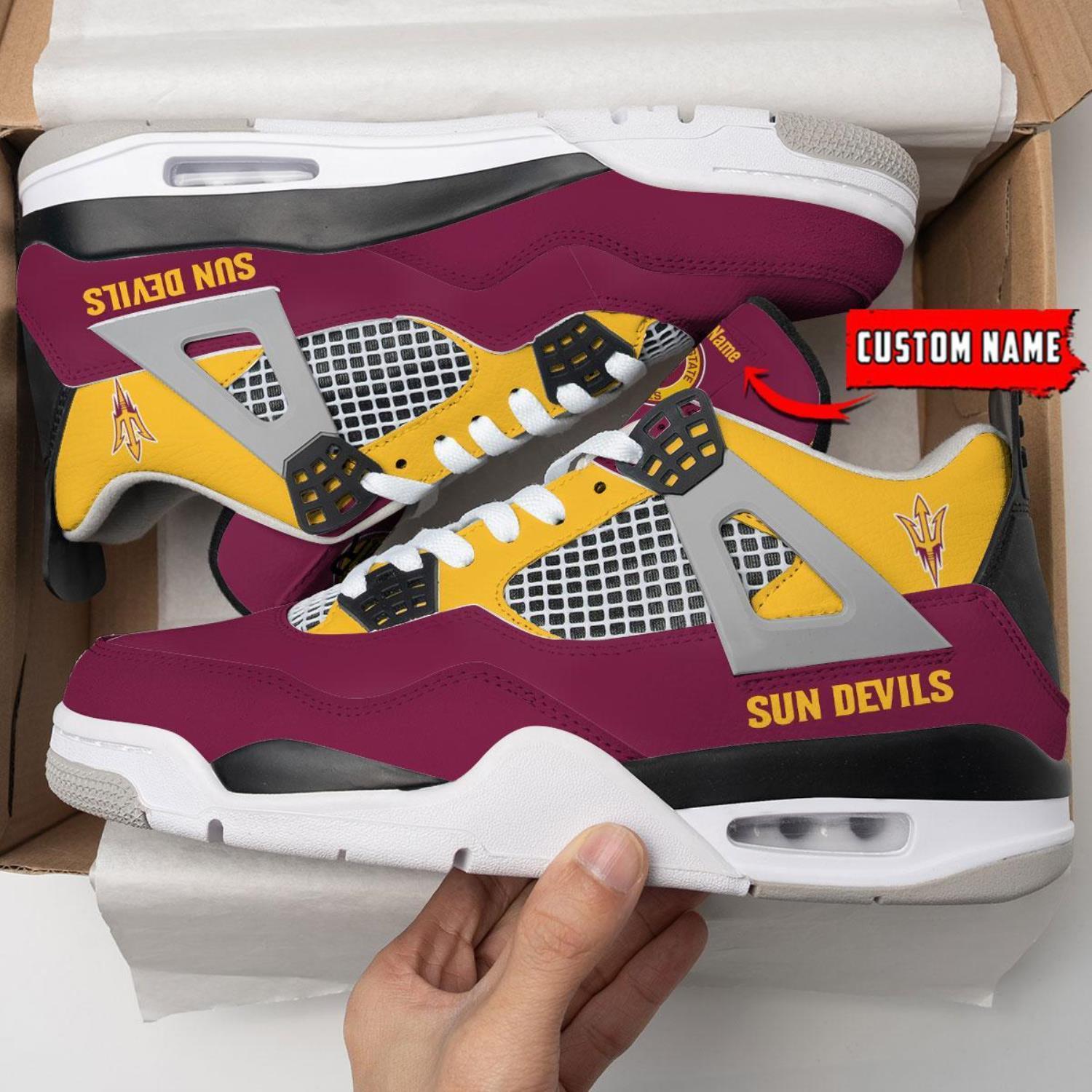 NCAA Personalized Name Arizona State Sun Devils Personalized Air Jordan 4 Shoes Trending Men Women Sneakers Sport Fans Gift Big Fans image NCAA Personalized Name Arizona State Sun Devils Personalized Air Jordan 4 Shoes Trending Men Women Sneakers Sport Fans Gift Big Fans Product Photo 1