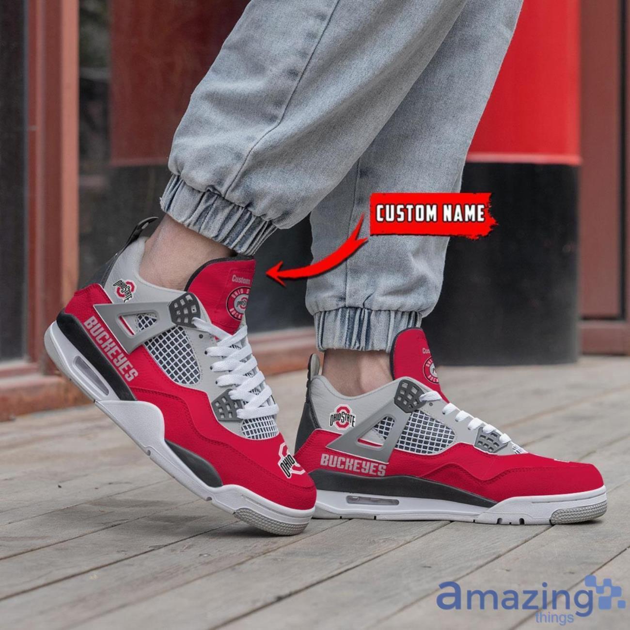 NCAA Personalized Name Ohio State Buckeyes Personalized Air Jordan 4 Shoes Trending Men Women Sneakers Sport Fans Gift Big Fans image NCAA Personalized Name Ohio State Buckeyes Personalized Air Jordan 4 Shoes Trending Men Women Sneakers Sport Fans Gift Big Fans Product Photo 2