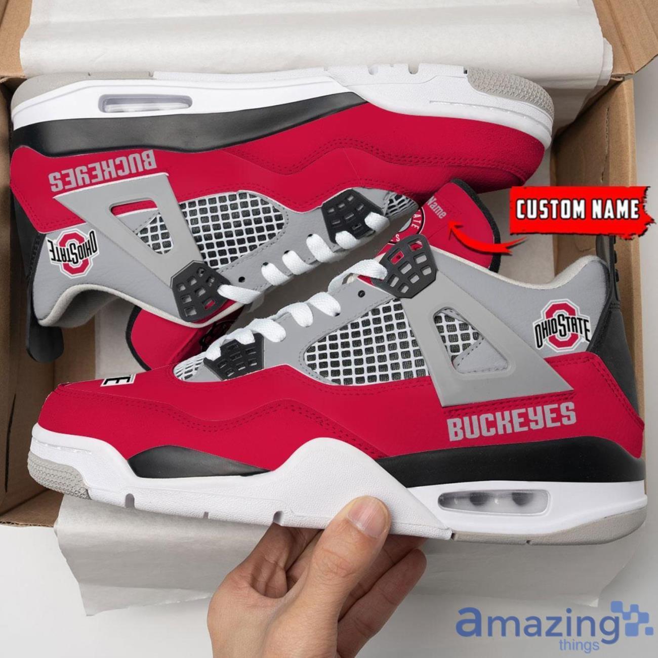 NCAA Personalized Name Ohio State Buckeyes Personalized Air Jordan 4 Shoes Trending Men Women Sneakers Sport Fans Gift Big Fans image NCAA Personalized Name Ohio State Buckeyes Personalized Air Jordan 4 Shoes Trending Men Women Sneakers Sport Fans Gift Big Fans Product Photo 3