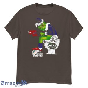 New England Patriots Grinch Sitting On New York Jets Toilet And Step On Miami Dolphins Helmet T Shirt Product Photo 3