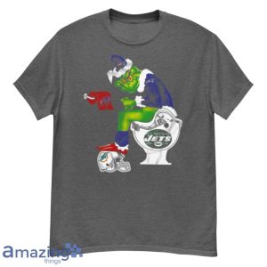 New England Patriots Grinch Sitting On New York Jets Toilet And Step On Miami Dolphins Helmet T Shirt Product Photo 4