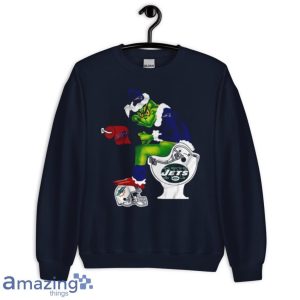 New England Patriots Grinch Sitting On New York Jets Toilet And Step On Miami Dolphins Helmet T Shirt Product Photo 8