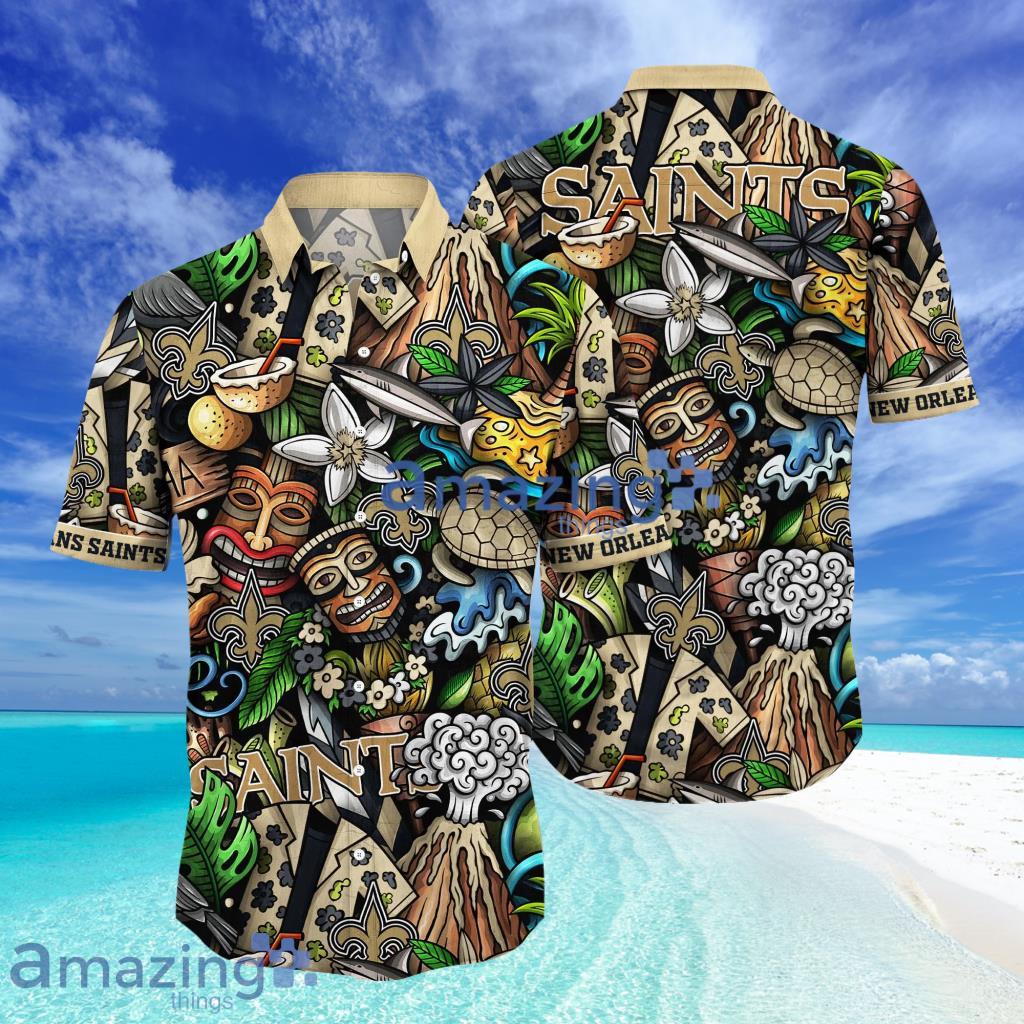 New Orleans Saints NFL Flower Tiki Aloha tropical Hawaii Shirt Style Hot Trending Summer Gifts For Picnics image New Orleans Saints NFL Flower Tiki Aloha tropical Hawaii Shirt Style Hot Trending Summer Gifts For Picnics Product Photo 1