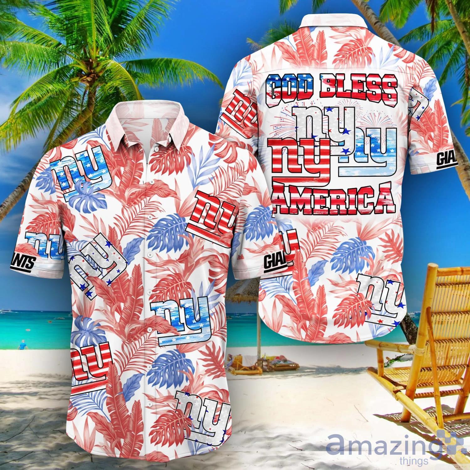 New York Giants NFL God Bless America Hawaiian Shirt image New York Giants NFL God Bless America Hawaiian Shirt Product Photo 1