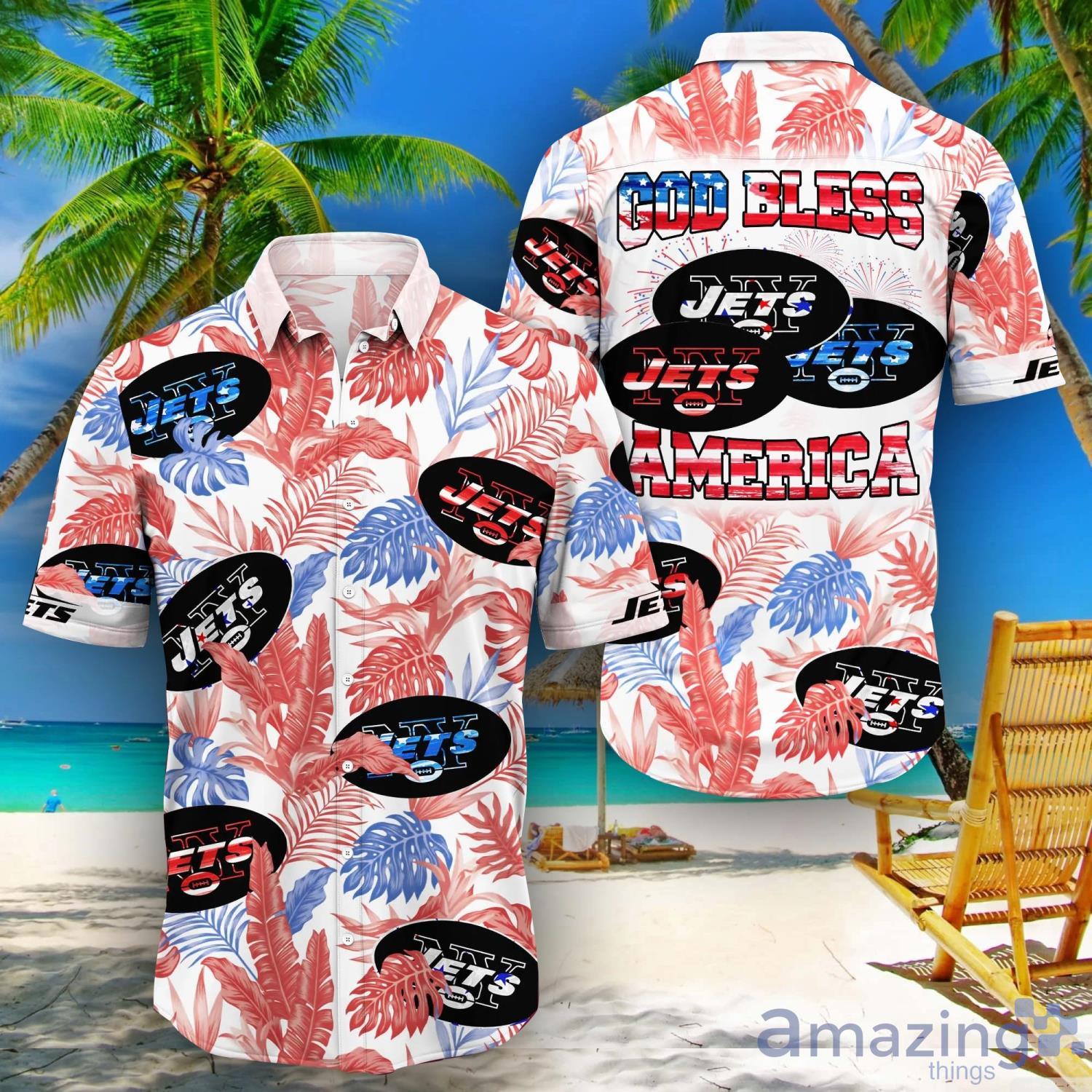 New York Jets NFL God Bless America Hawaiian Shirt image New York Jets NFL God Bless America Hawaiian Shirt Product Photo 1