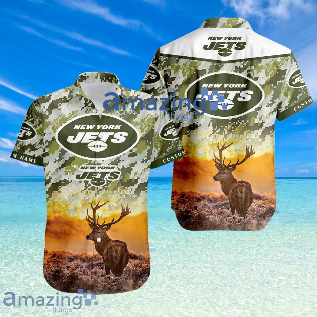 New York Jets NFL Team Sport Deer Hunting Camouflage Pattern Hawaiian Shirt New Design Product Photo 1