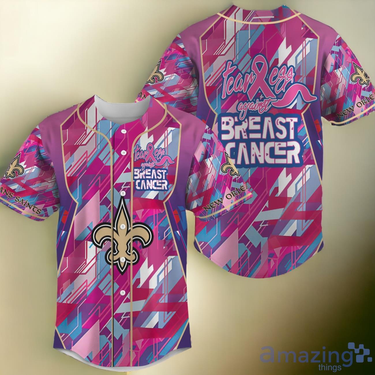 NFL New Orleans Saints Pink Can Fearless Again Breast Cancer Baseball Jersey image NFL New Orleans Saints Pink Can Fearless Again Breast Cancer Baseball Jersey Product Photo 1