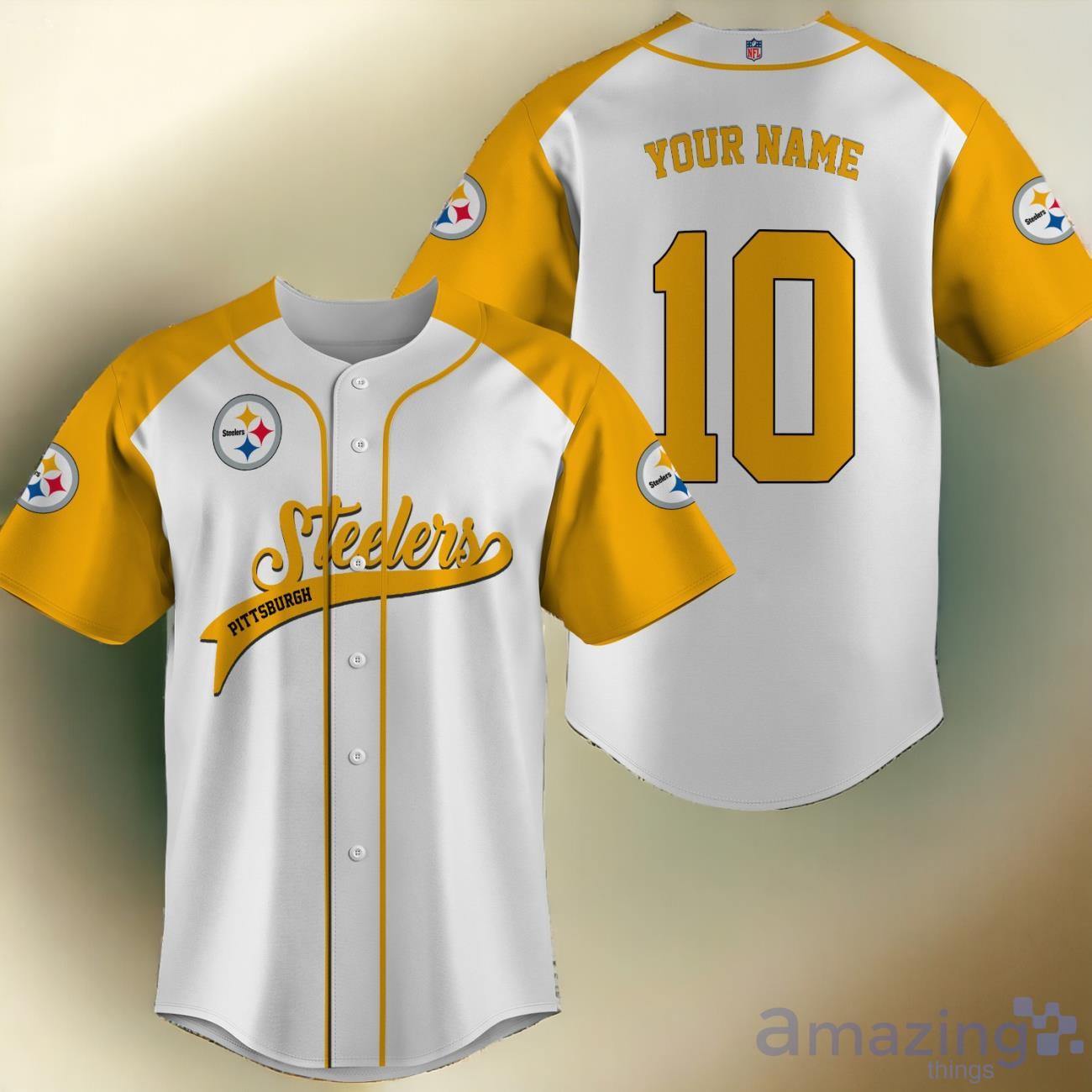 NFL Pittsburgh Steelers Baseball Jersey Custom Name And Number image NFL Pittsburgh Steelers Baseball Jersey Custom Name And Number Product Photo 1