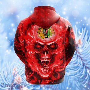 NHL Chicago Blackhawks Skull Funny Red Hoodie, Zip Hoodie 3D All Over Print Meticulous Seams For Fans Product Photo 2