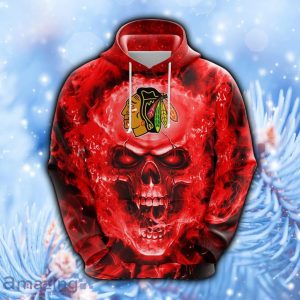 NHL Chicago Blackhawks Skull Funny Red Hoodie, Zip Hoodie 3D All Over Print Meticulous Seams For Fans Product Photo 1