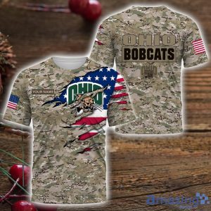 Ohio Bobcats Custom Name T-Shirt Hoodie Sweatshirt Flag And Camo Pattern Father's Day Gift Perfect Gift For Sport Fans Product Photo 3