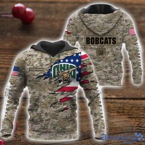Ohio Bobcats Custom Name T-Shirt Hoodie Sweatshirt Flag And Camo Pattern Father's Day Gift Perfect Gift For Sport Fans Product Photo 1