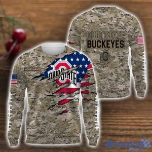Ohio State Buckeyes Custom Name T-Shirt Hoodie Sweatshirt Flag And Camo Pattern Father's Day Gift Perfect Gift For Sport Fans Product Photo 2
