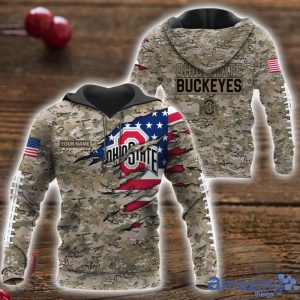 Ohio State Buckeyes Custom Name T-Shirt Hoodie Sweatshirt Flag And Camo Pattern Father's Day Gift Perfect Gift For Sport Fans Product Photo 1