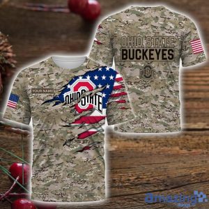 Ohio State Buckeyes Custom Name T-Shirt Hoodie Sweatshirt Flag And Camo Pattern Father's Day Gift Perfect Gift For Sport Fans Product Photo 3
