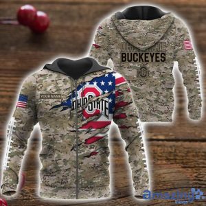 Ohio State Buckeyes Custom Name T-Shirt Hoodie Sweatshirt Flag And Camo Pattern Father's Day Gift Perfect Gift For Sport Fans Product Photo 4