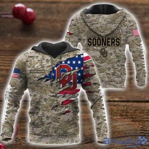 Oklahoma Sooners Custom Name T-Shirt Hoodie Sweatshirt Flag And Camo Pattern Father's Day Gift Perfect Gift For Sport Fans Product Photo 1