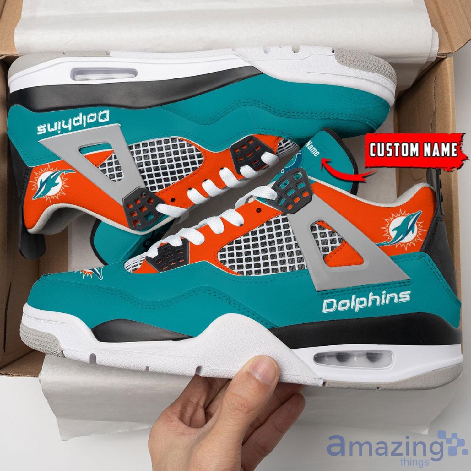 Personalized Name Miami Dolphins Personalized Air Jordan 4 Shoes Trending Men Women Sneakers Sport Fans Gift image Personalized Name Miami Dolphins Personalized Air Jordan 4 Shoes Trending Men Women Sneakers Sport Fans Gift Product Photo 3
