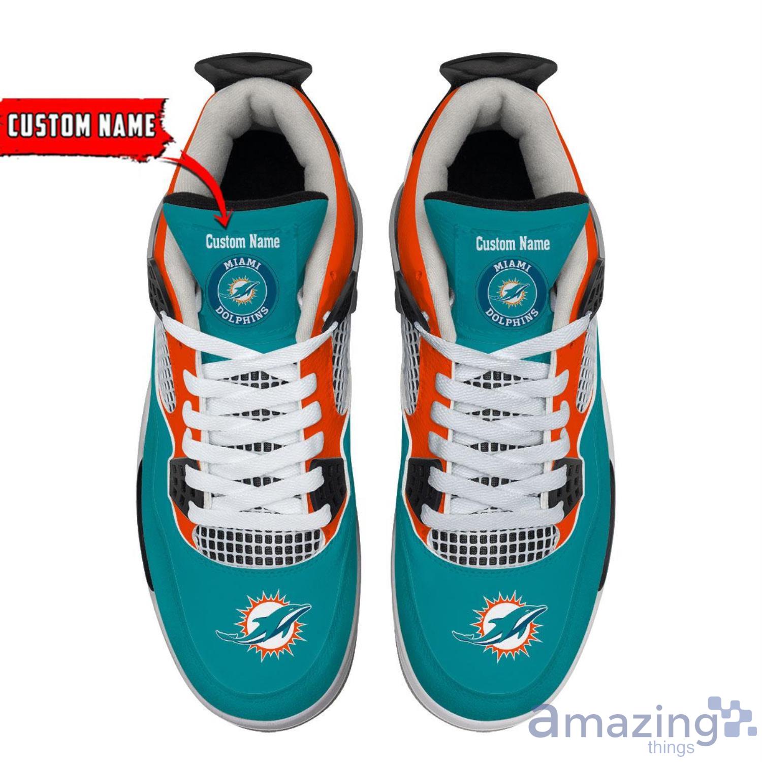 Personalized Name Miami Dolphins Personalized Air Jordan 4 Shoes Trending Men Women Sneakers Sport Fans Gift image Personalized Name Miami Dolphins Personalized Air Jordan 4 Shoes Trending Men Women Sneakers Sport Fans Gift Product Photo 4