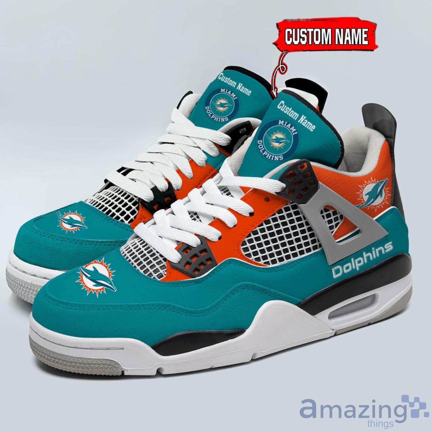 Personalized Name Miami Dolphins Personalized Air Jordan 4 Shoes Trending Men Women Sneakers Sport Fans Gift image Personalized Name Miami Dolphins Personalized Air Jordan 4 Shoes Trending Men Women Sneakers Sport Fans Gift Product Photo 1