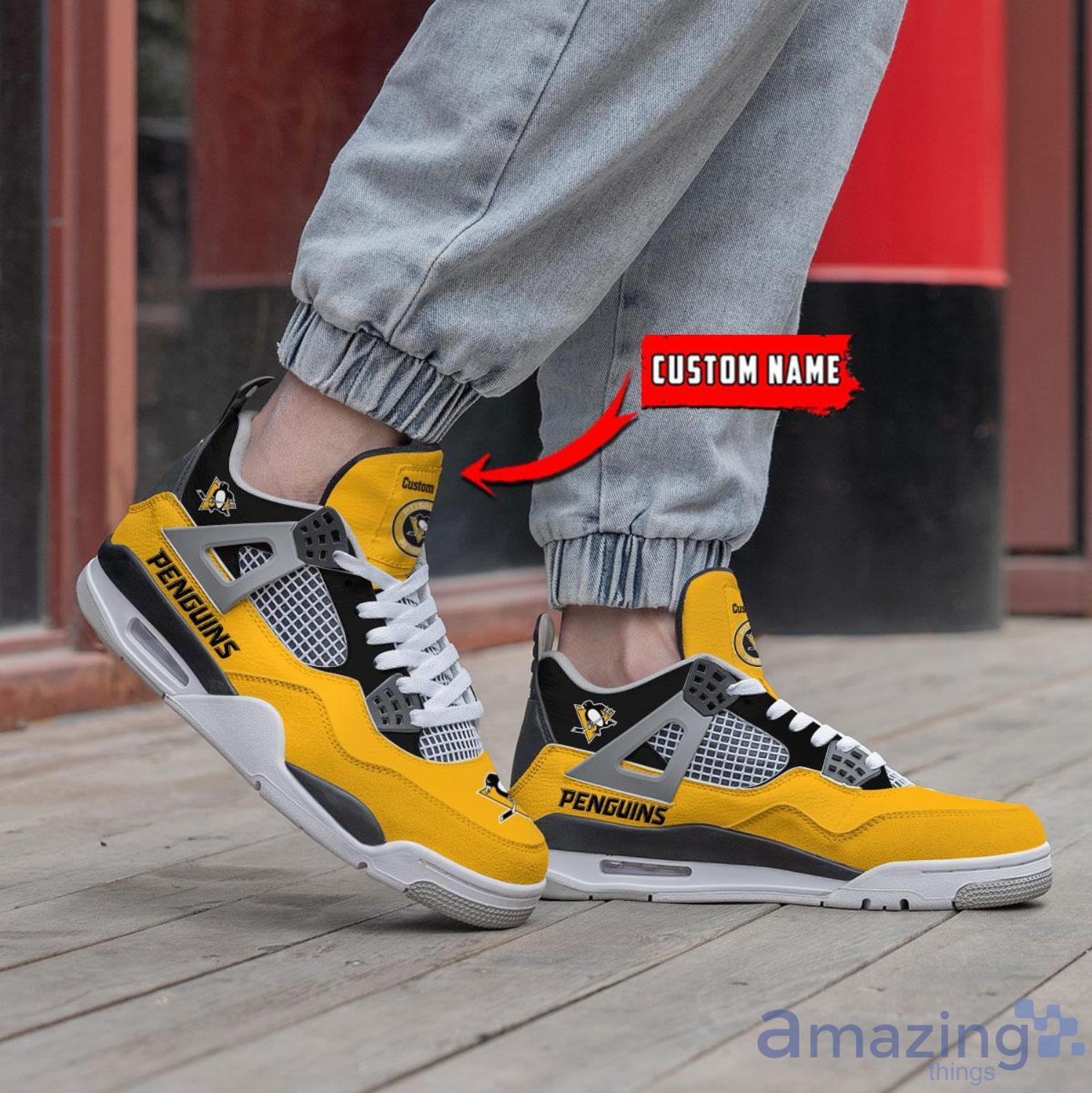 Personalized Name Pittsburgh Penguins Personalized Air Jordan 4 Shoes Trending Men Women Sneakers Sport Fans Gift image Personalized Name Pittsburgh Penguins Personalized Air Jordan 4 Shoes Trending Men Women Sneakers Sport Fans Gift Product Photo 2