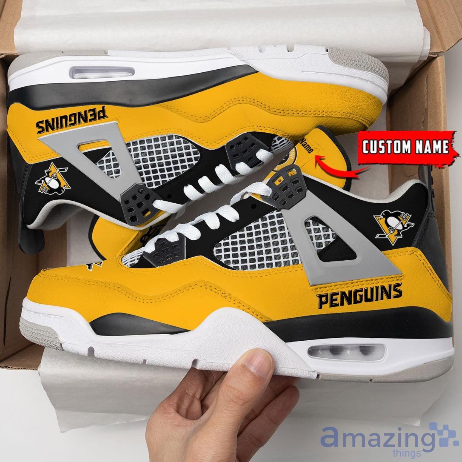 Personalized Name Pittsburgh Penguins Personalized Air Jordan 4 Shoes Trending Men Women Sneakers Sport Fans Gift image Personalized Name Pittsburgh Penguins Personalized Air Jordan 4 Shoes Trending Men Women Sneakers Sport Fans Gift Product Photo 1