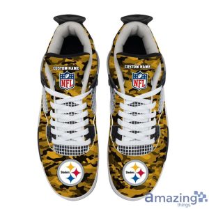 Personalized Name Pittsburgh Steelers Camo Personalized Air Jordan 4 Shoes Trending Men Women SneakersLogo Sport Team Shoes image Personalized Name Pittsburgh Steelers Camo Personalized Air Jordan 4 Shoes Trending Men Women SneakersLogo Sport Team Shoes Product Photo 3