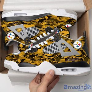 Personalized Name Pittsburgh Steelers Camo Personalized Air Jordan 4 Shoes Trending Men Women SneakersLogo Sport Team Shoes Product Photo 1