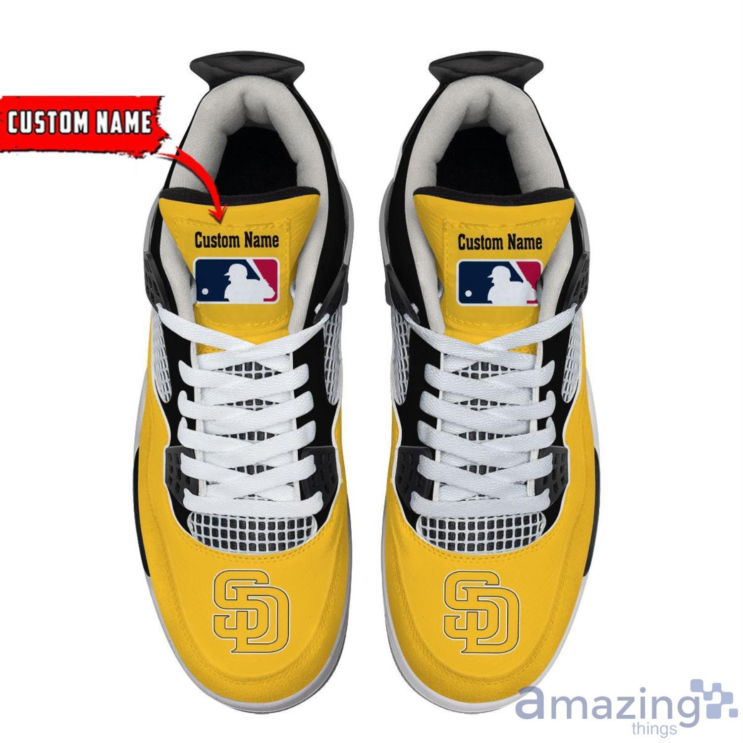 Personalized Name San Diego Padres Personalized Air Jordan 4 Shoes Trending Men Women Sneakers Sport Fans Gift image Personalized Name San Diego Padres Personalized Air Jordan 4 Shoes Trending Men Women Sneakers Sport Fans Gift Product Photo 3