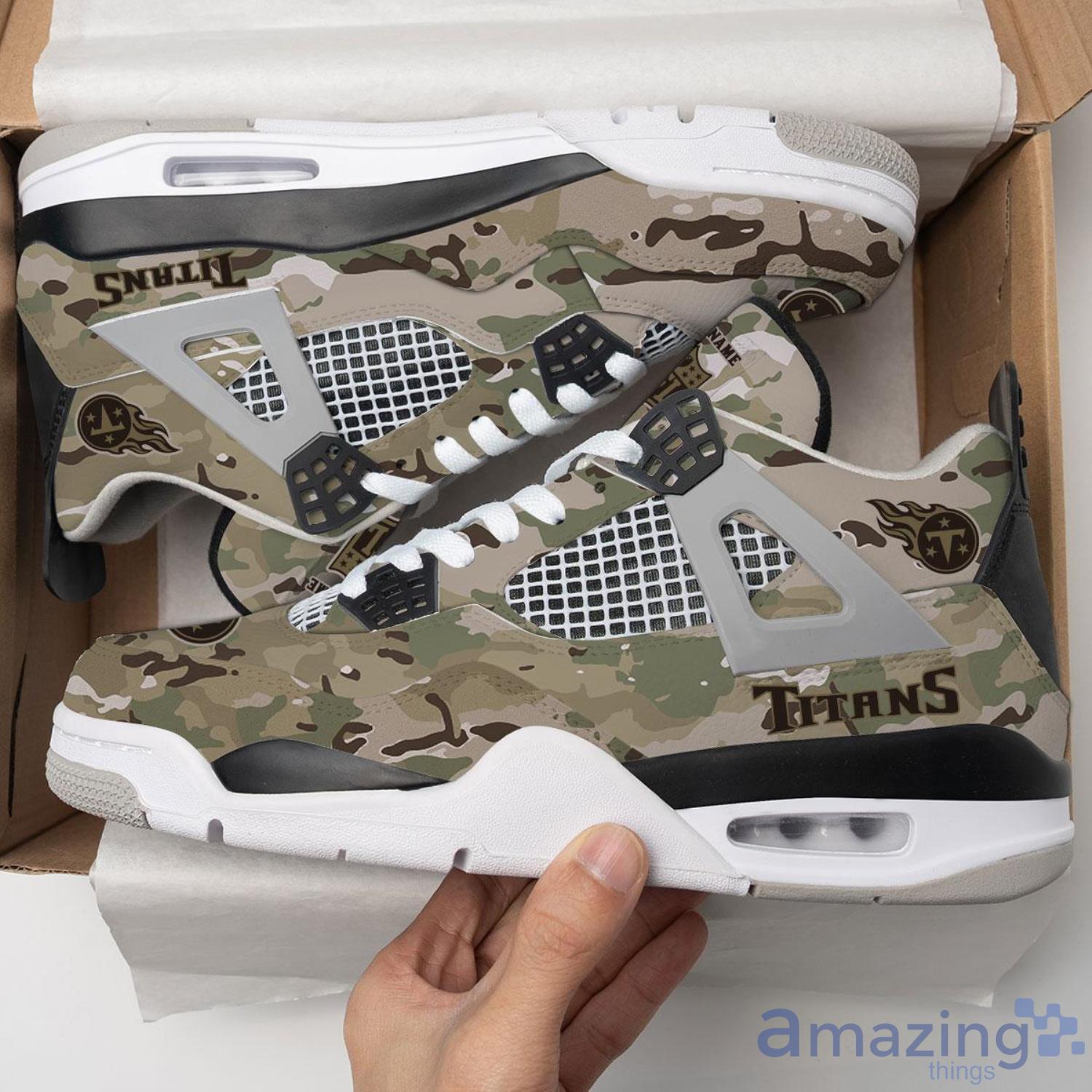Personalized Name Tennessee Titans Camo Personalized Air Jordan 4 Shoes Trending Men Women Sneakers Special Team Gift Product Photo 1