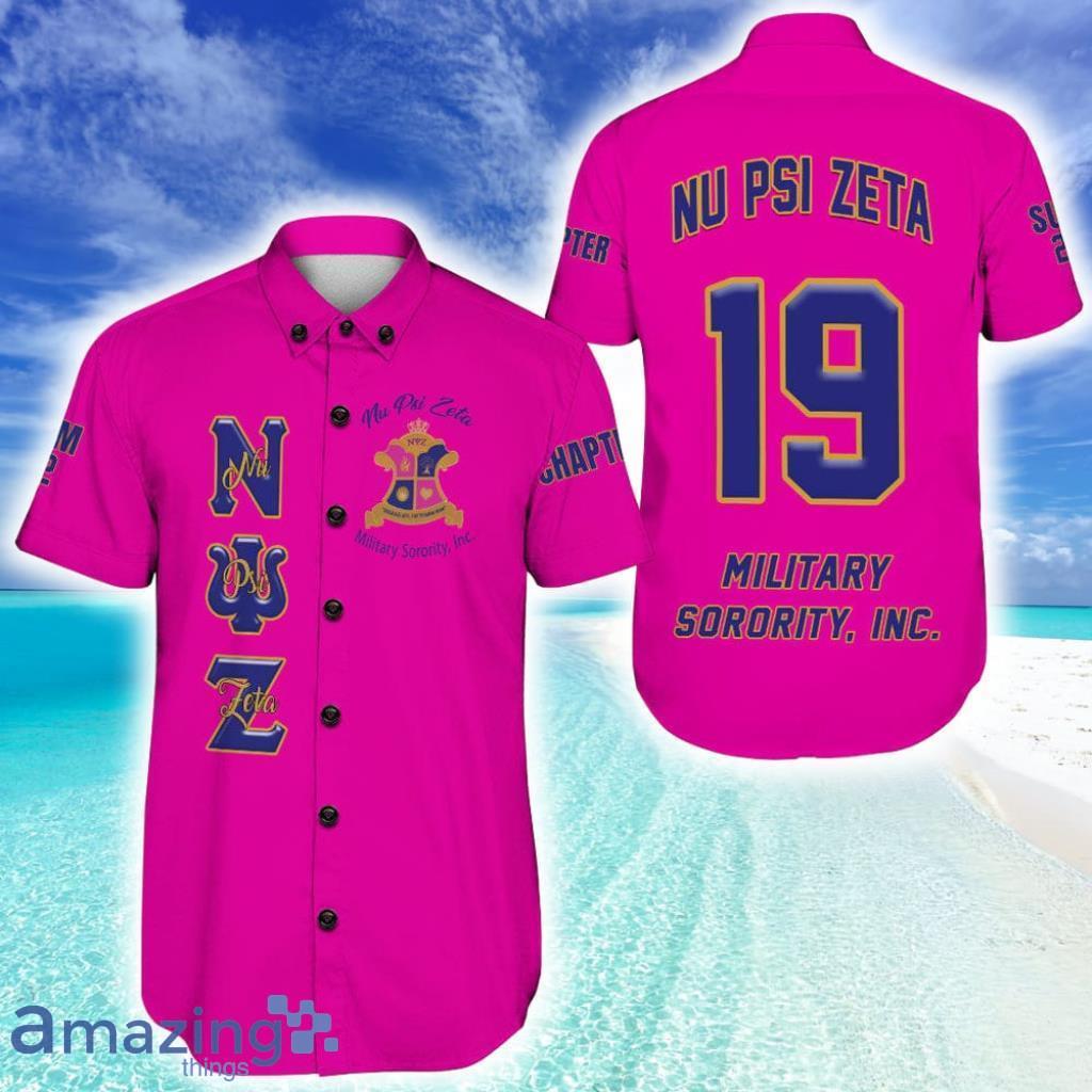 Personalized Nu Psi Zeta Military Sorority Pink Hawaiian Shirt For Men And Women image Personalized Nu Psi Zeta Military Sorority Pink Hawaiian Shirt For Men And Women Product Photo 1
