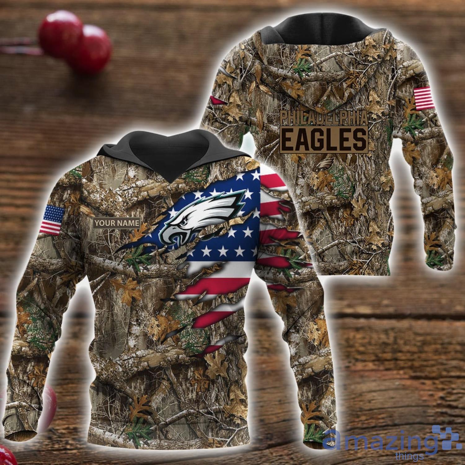 Philadelphia Eagles 3D Printed T Shirt Hoodie Sweatshirt Camo Hunting Perfect Gift Custom Name For Fans image Philadelphia Eagles 3D Printed T-Shirt Hoodie Sweatshirt Camo Hunting Perfect Gift Custom Name For Fans Product Photo 1