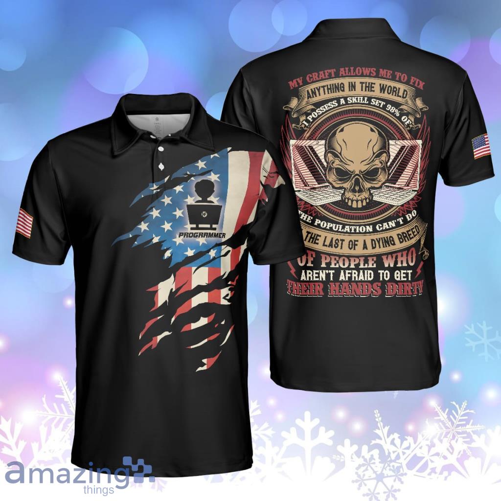 Programmer My Craft Allows Me To Fix Anything Skull Ripped American Flag Personalized Polo Shirt image Programmer My Craft Allows Me To Fix Anything Skull Ripped American Flag Personalized Polo Shirt Product Photo 1