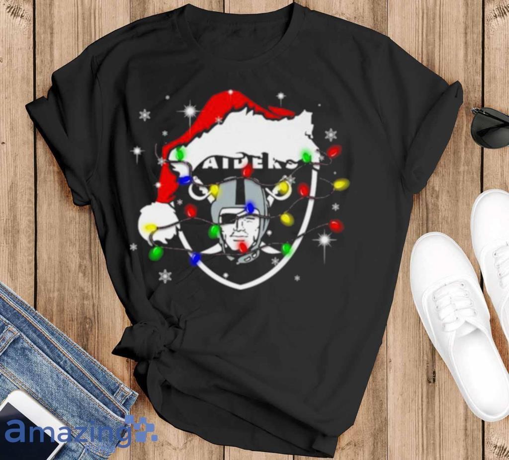Santa Las Vegas Raiders Logo Lights Christmas Shirt image Santa Las Vegas Raiders Logo Lights Christmas Shirt Product Photo 1