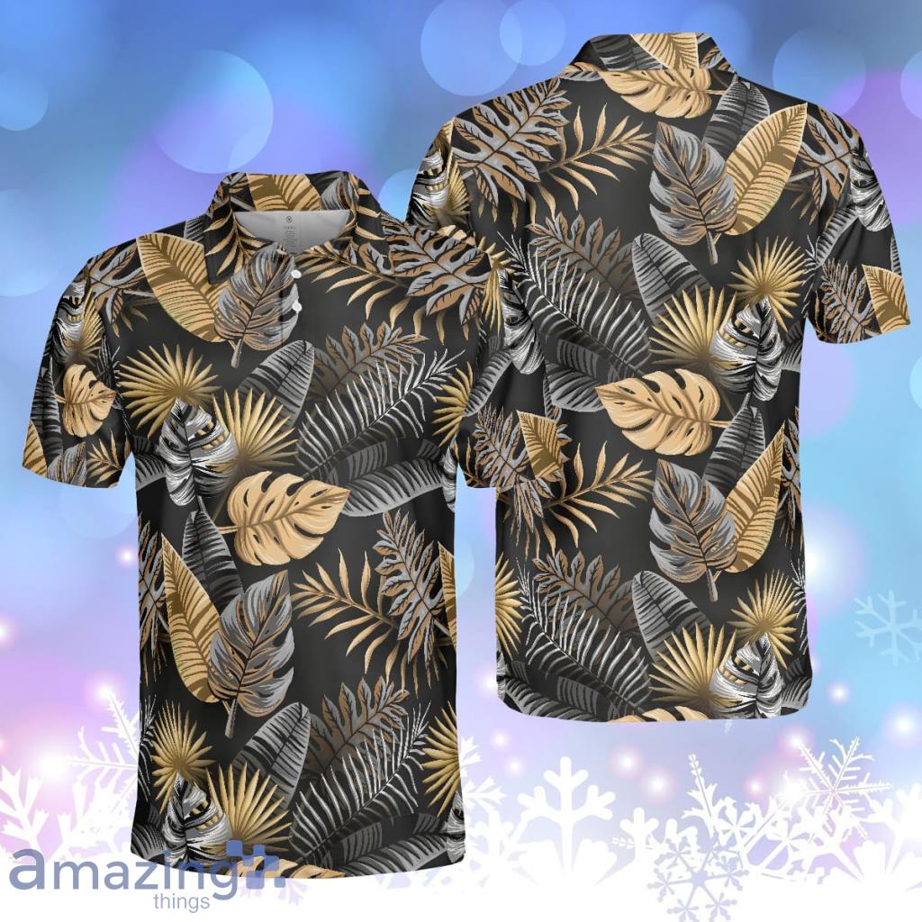 Seamless Luxury Tropical Pattern Golf Black And Gold Best Floral Personalized Polo Shirt image Seamless Luxury Tropical Pattern Golf Black And Gold Best Floral Personalized Polo Shirt Product Photo 1