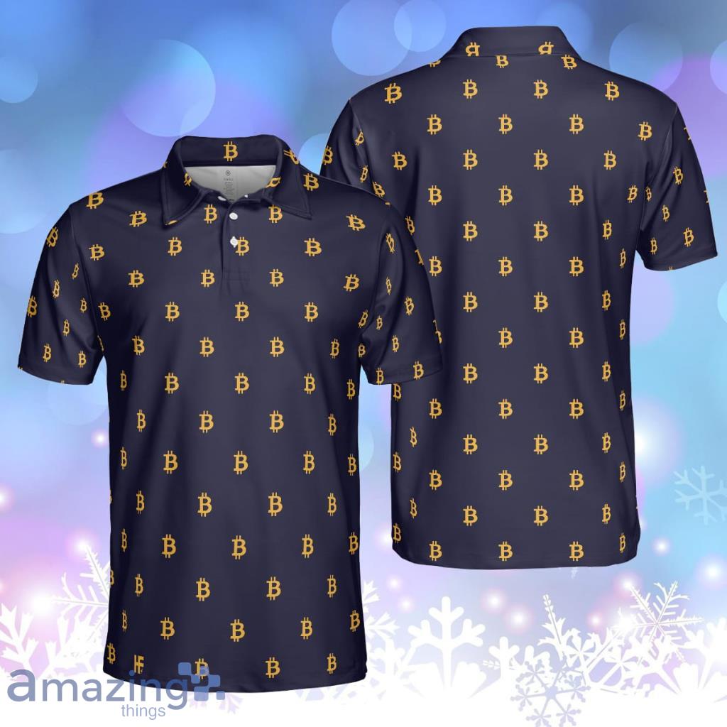 Seamless Pattern Sign Bitcoin Navy Blue And Gold Best Cryptocurrency Personalized Polo Shirt image Seamless Pattern Sign Bitcoin Navy Blue And Gold Best Cryptocurrency Personalized Polo Shirt Product Photo 1