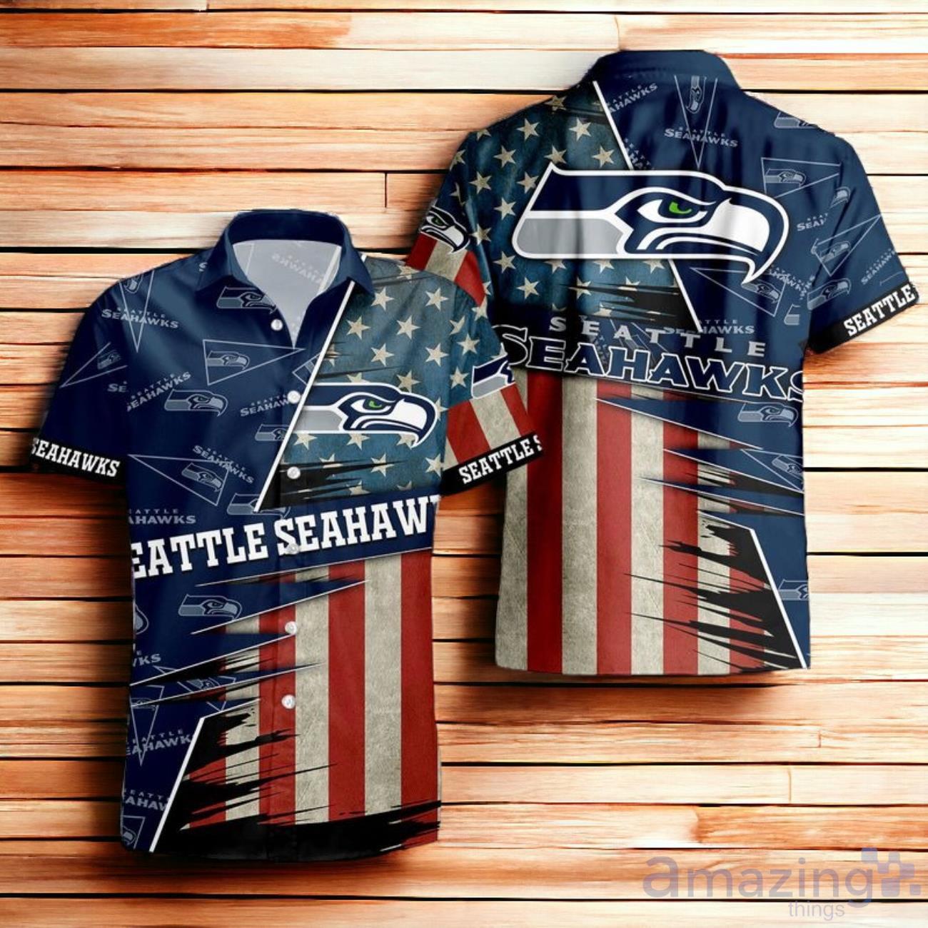 Seattle Seahawks American Flag Hawaiian Shirt 3D For Men Women Product Photo 1