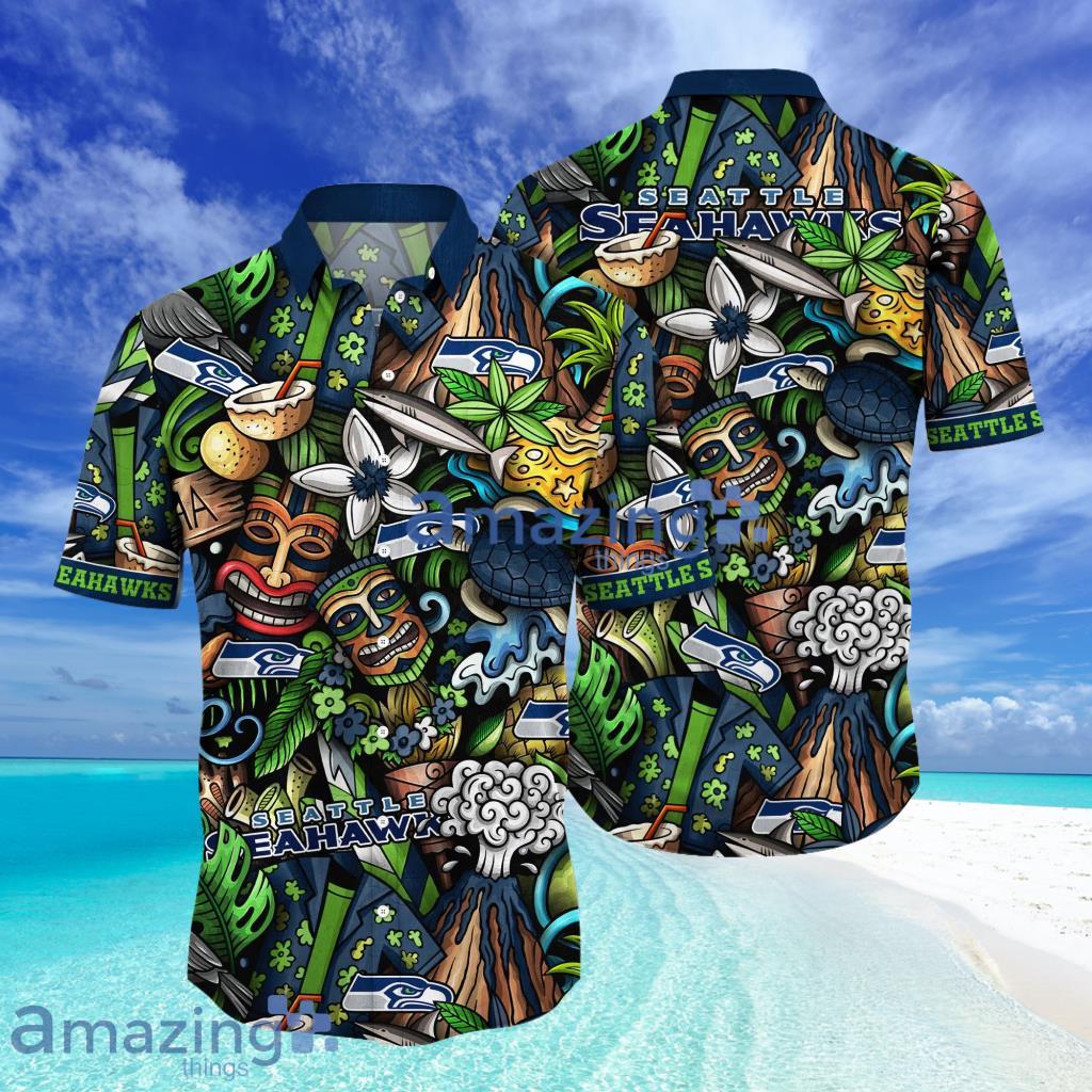 Seattle Seahawks NFL Flower Tiki Aloha tropical Hawaii Shirt Style Hot Trending Summer Gifts For Picnics image Seattle Seahawks NFL Flower Tiki Aloha tropical Hawaii Shirt Style Hot Trending Summer Gifts For Picnics Product Photo 1