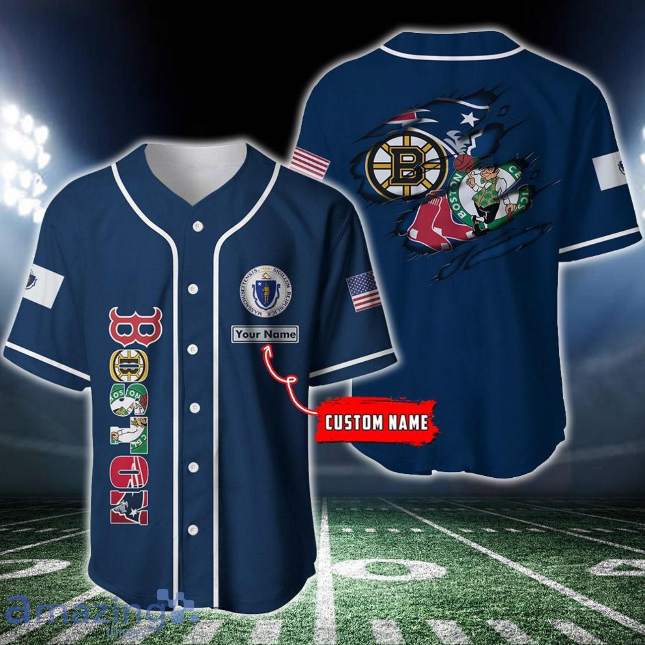 Sport Lover Boston BLUE jersey BaseBall Custom Name image Sport Lover Boston BLUE jersey BaseBall Custom Name Product Photo 1