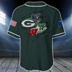 Sport Lover Wisconsin DARK GREEN jersey BaseBall Custom Name image Sport Lover Wisconsin DARK GREEN jersey BaseBall Custom Name Product Photo 2