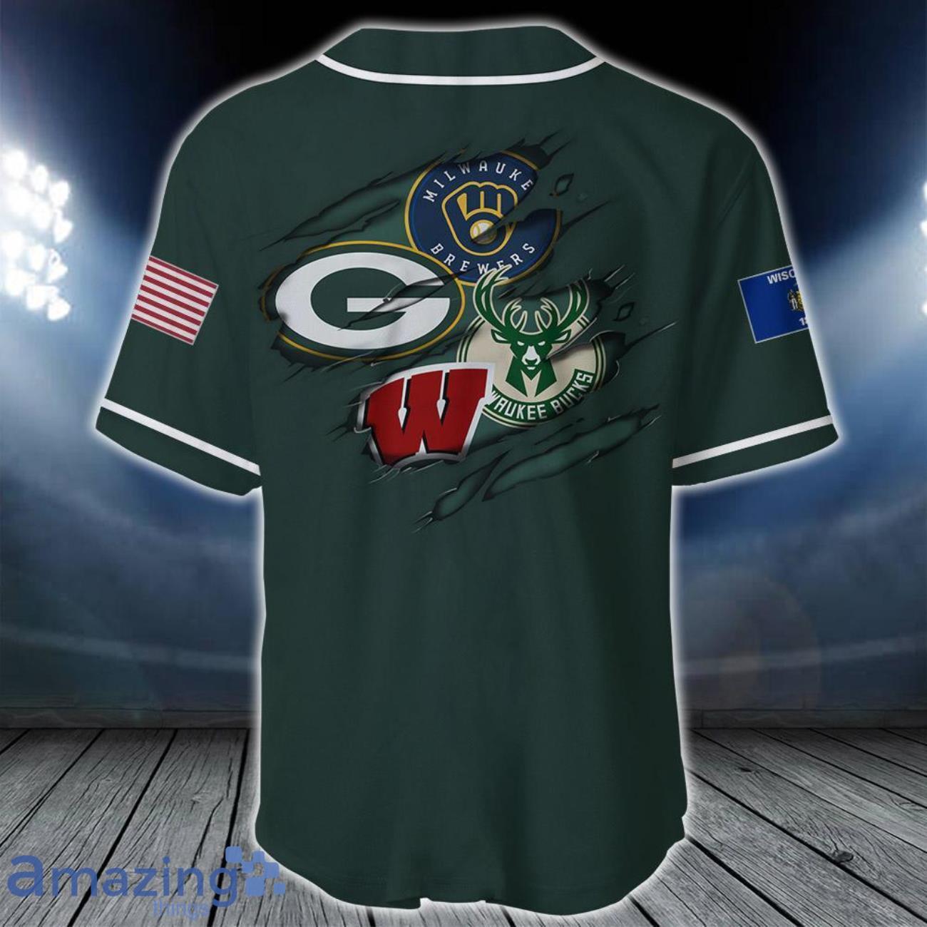Sport Lover Wisconsin DARK GREEN jersey BaseBall Custom Name image Sport Lover Wisconsin DARK GREEN jersey BaseBall Custom Name Product Photo 2