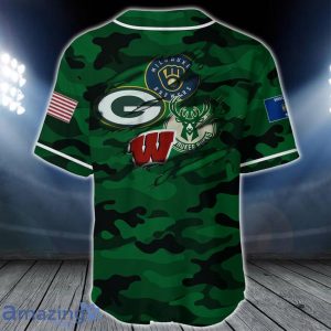 Sport Lover Wisconsin GREEN CAMO jersey BaseBall Custom Name Product Photo 2