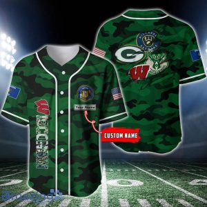 Sport Lover Wisconsin GREEN CAMO jersey BaseBall Custom Name Product Photo 1