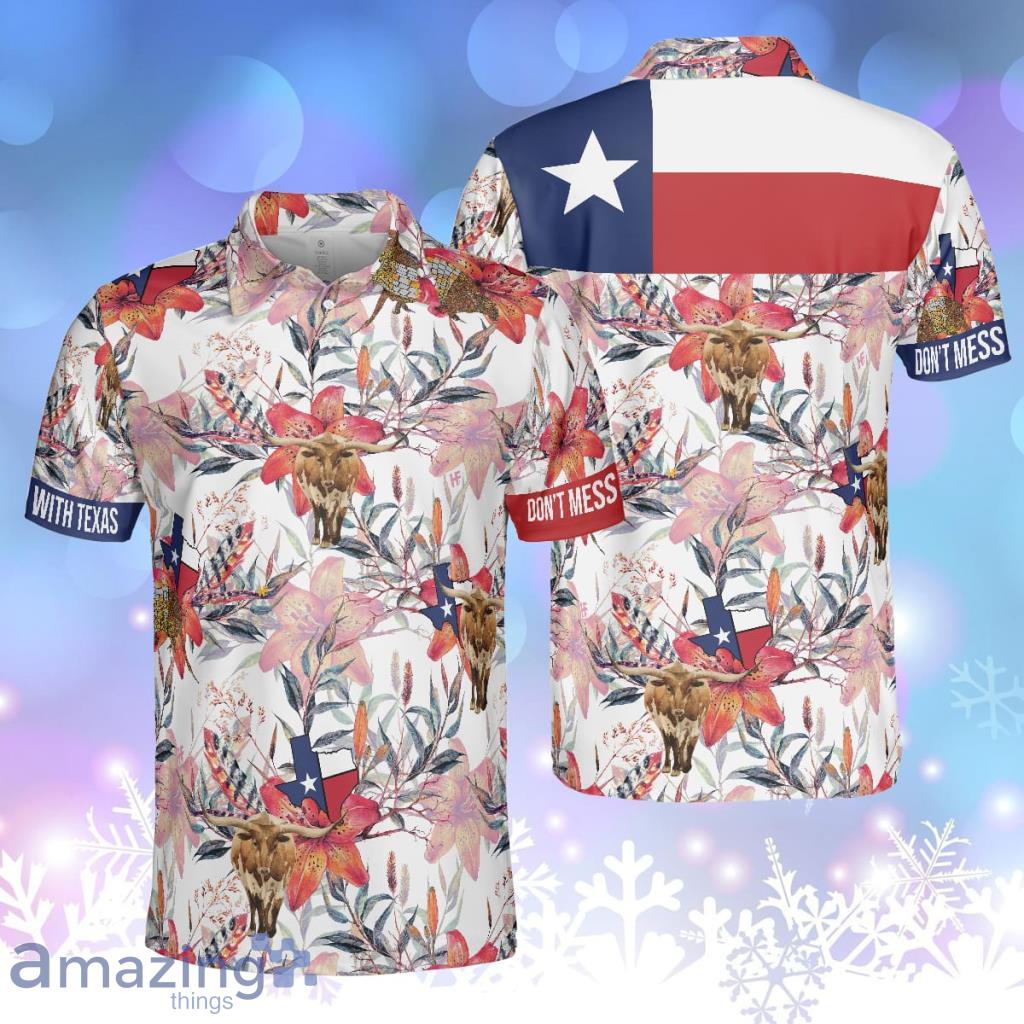 Texas Longhorn Bluebonnet And Armadillo Floral Texas State Texas Proud Personalized Polo Shirt image Texas Longhorn Bluebonnet And Armadillo Floral Texas State Texas Proud Personalized Polo Shirt Product Photo 1