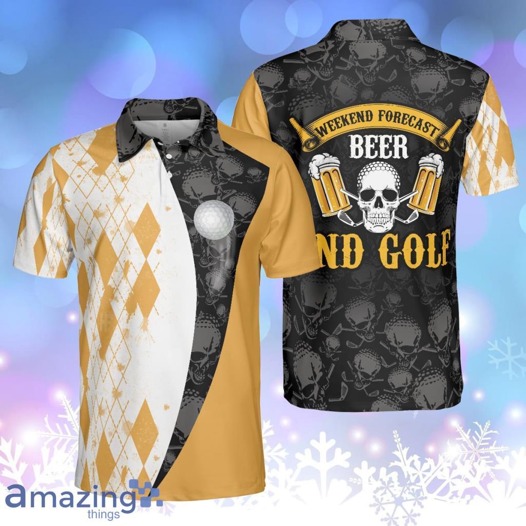 Weekend Forecast Beer And Golf With Skeleton Personalized Polo Shirt image Weekend Forecast Beer And Golf With Skeleton Personalized Polo Shirt Product Photo 1