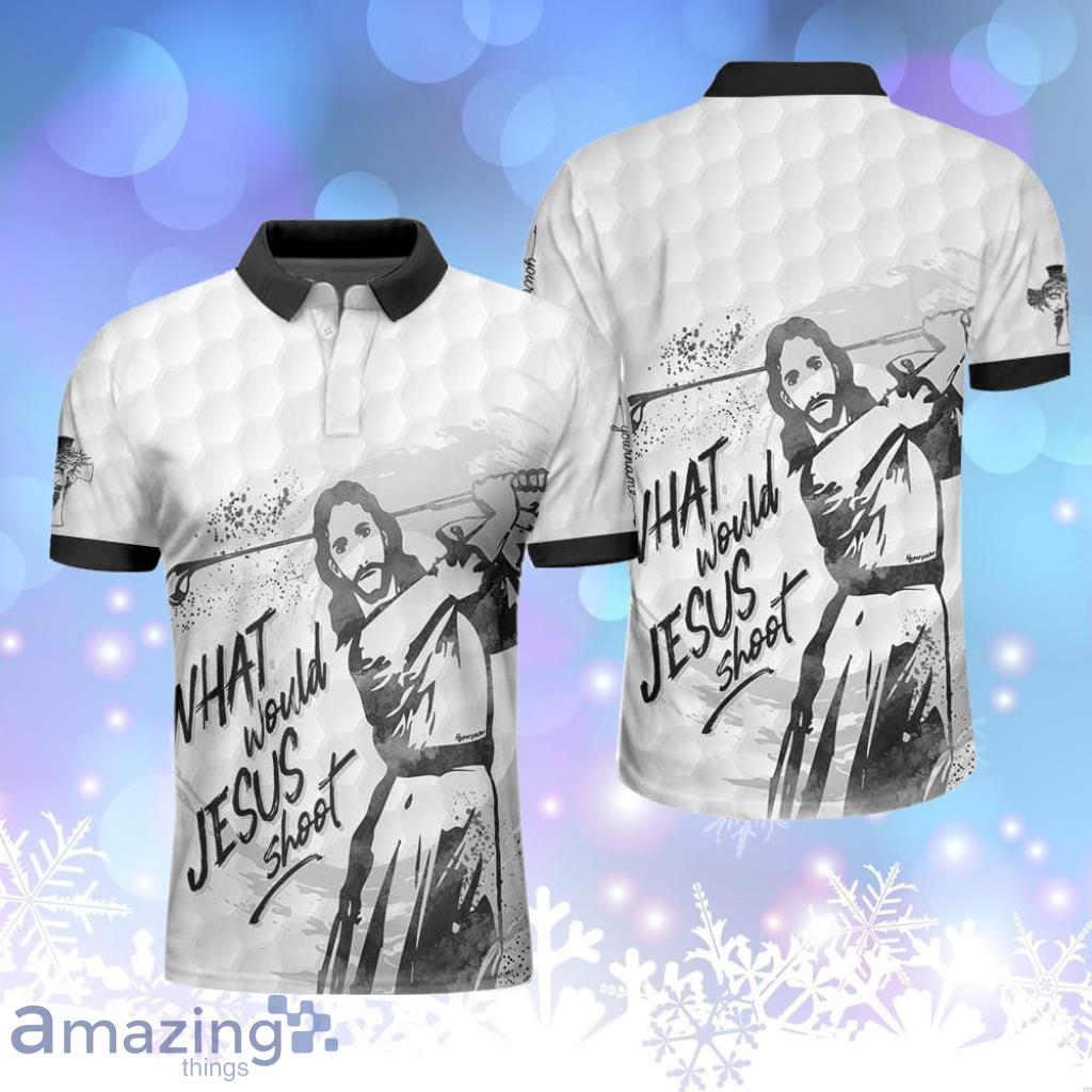 What Would Jesus Shoot Black And White Personalized Personalized Polo Shirt image What Would Jesus Shoot Black And White Personalized Personalized Polo Shirt Product Photo 1