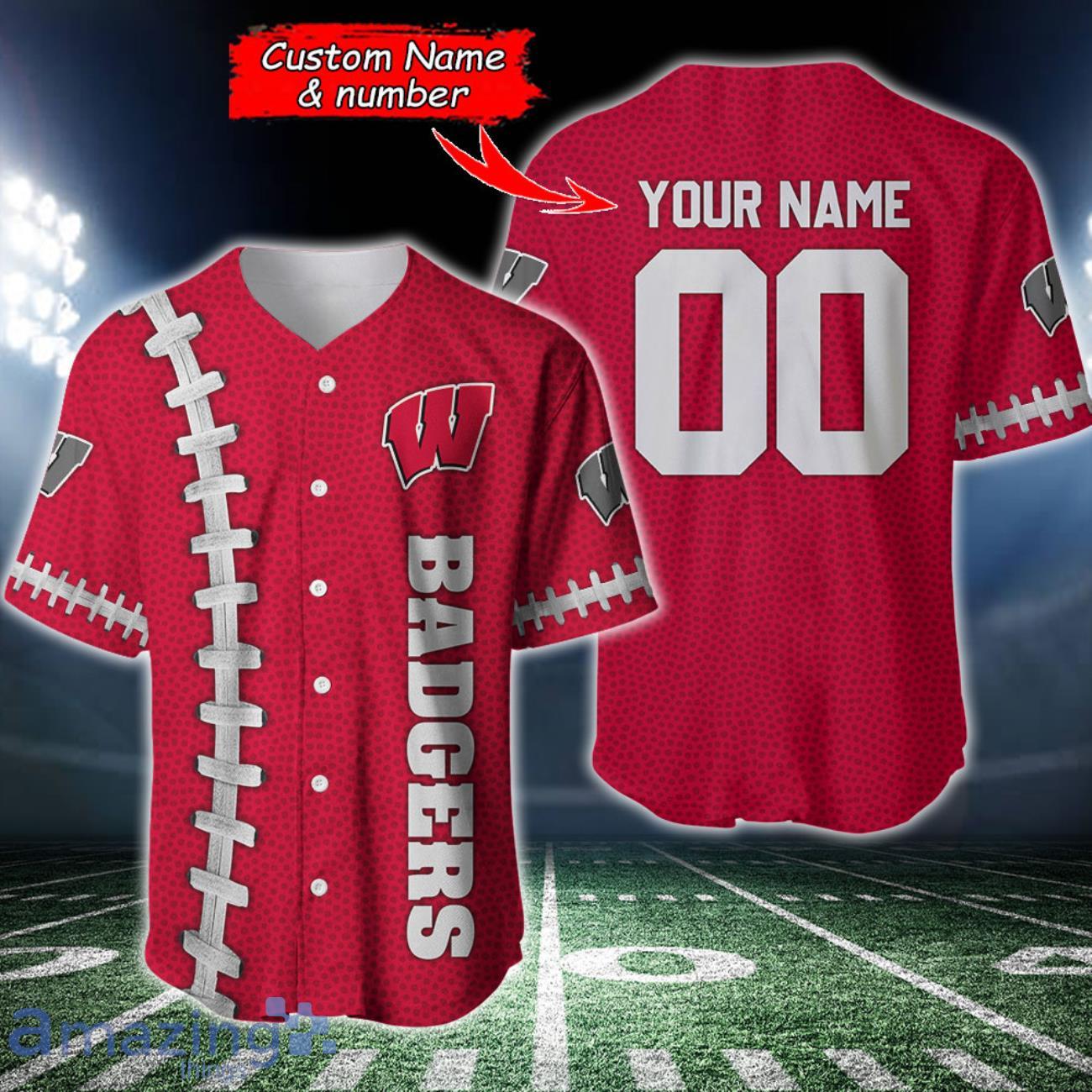 Wisconsin Badgers BaseBall jersey Shirt Custom Name & Custom Number For Fans image Wisconsin Badgers BaseBall jersey Shirt Custom Name & Custom Number For Fans Product Photo 1
