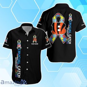 Cincinnati Bengals Hawaiian Shirt & Short Crucial Catch Intercept Autism Custom Name Product Photo 2