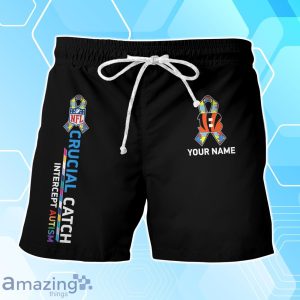 Cincinnati Bengals Hawaiian Shirt & Short Crucial Catch Intercept Autism Custom Name Product Photo 3