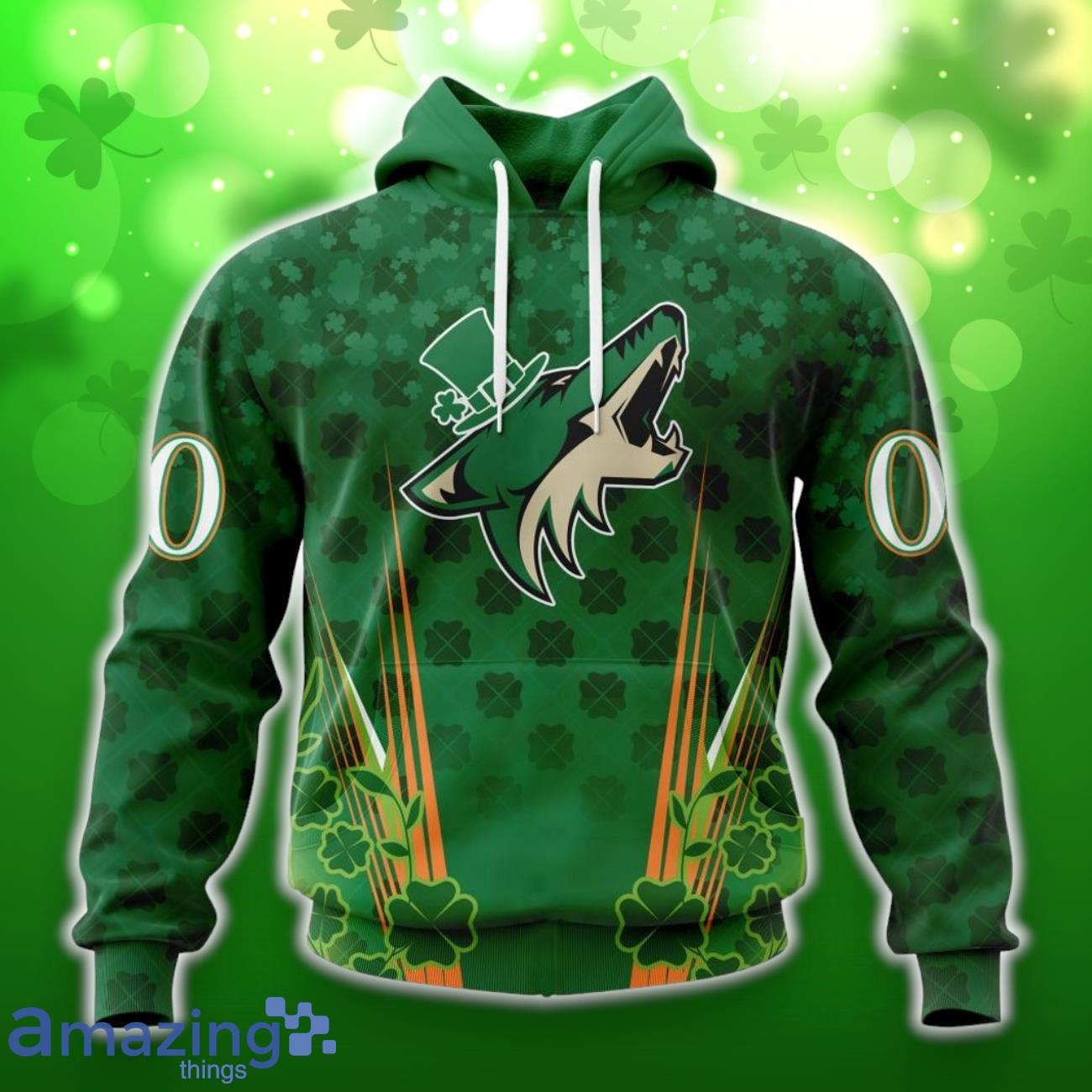 Arizona Coyotes Full Green Design For St. Patrick’s Day 3D Shirt Hoodies Custom Number & Name image Arizona Coyotes Full Green Design For St. Patrick’s Day 3D Shirt Hoodies Custom Number & Name Product Photo 1